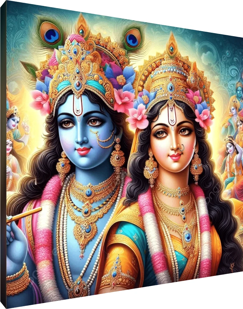 Divine Radha Krishna Radiant Portrait Print wall art print | PrintPosters.in